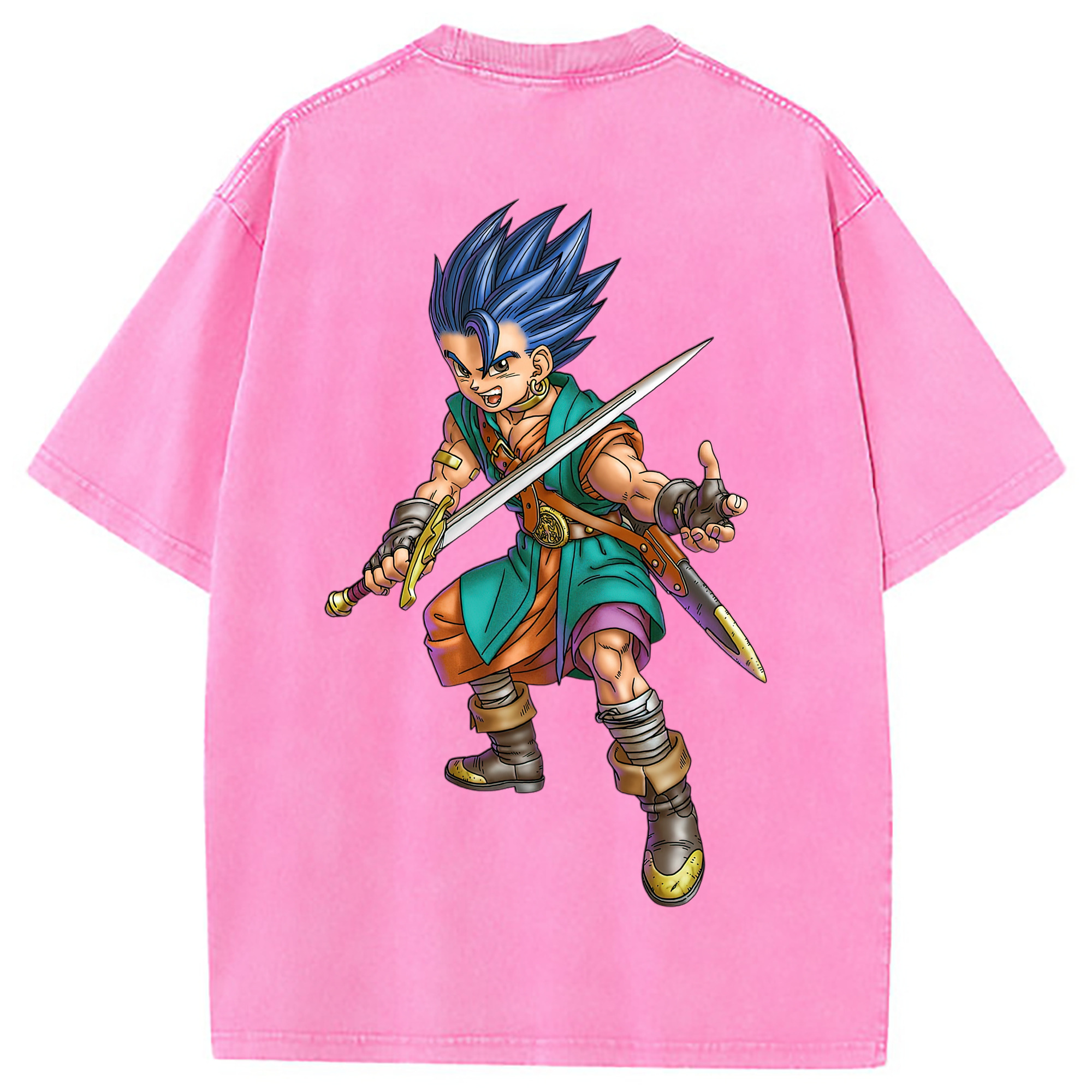 （画像用） ドラゴンクエスト Doragon Kuesuto Dragon Quest 綿100% ヴィンテージ風 半袖Tシャツ（背面プリント）